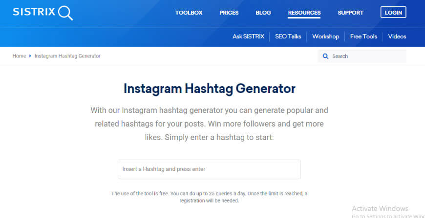 sistrix-instagram-hashtag-generator